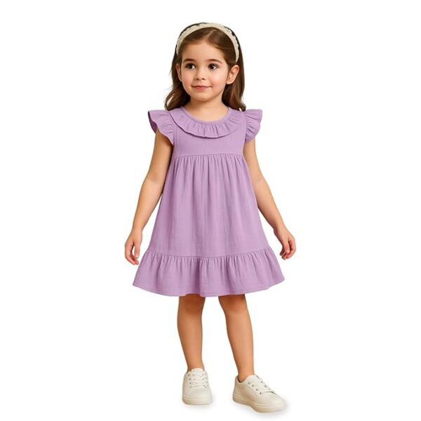 Kidbea® Baby Girls’ Linen Dress | Comfortable, Trendy Ruffled Sleeves & Hem, Soft Breathable Fabric for Everyday & Special Occasions